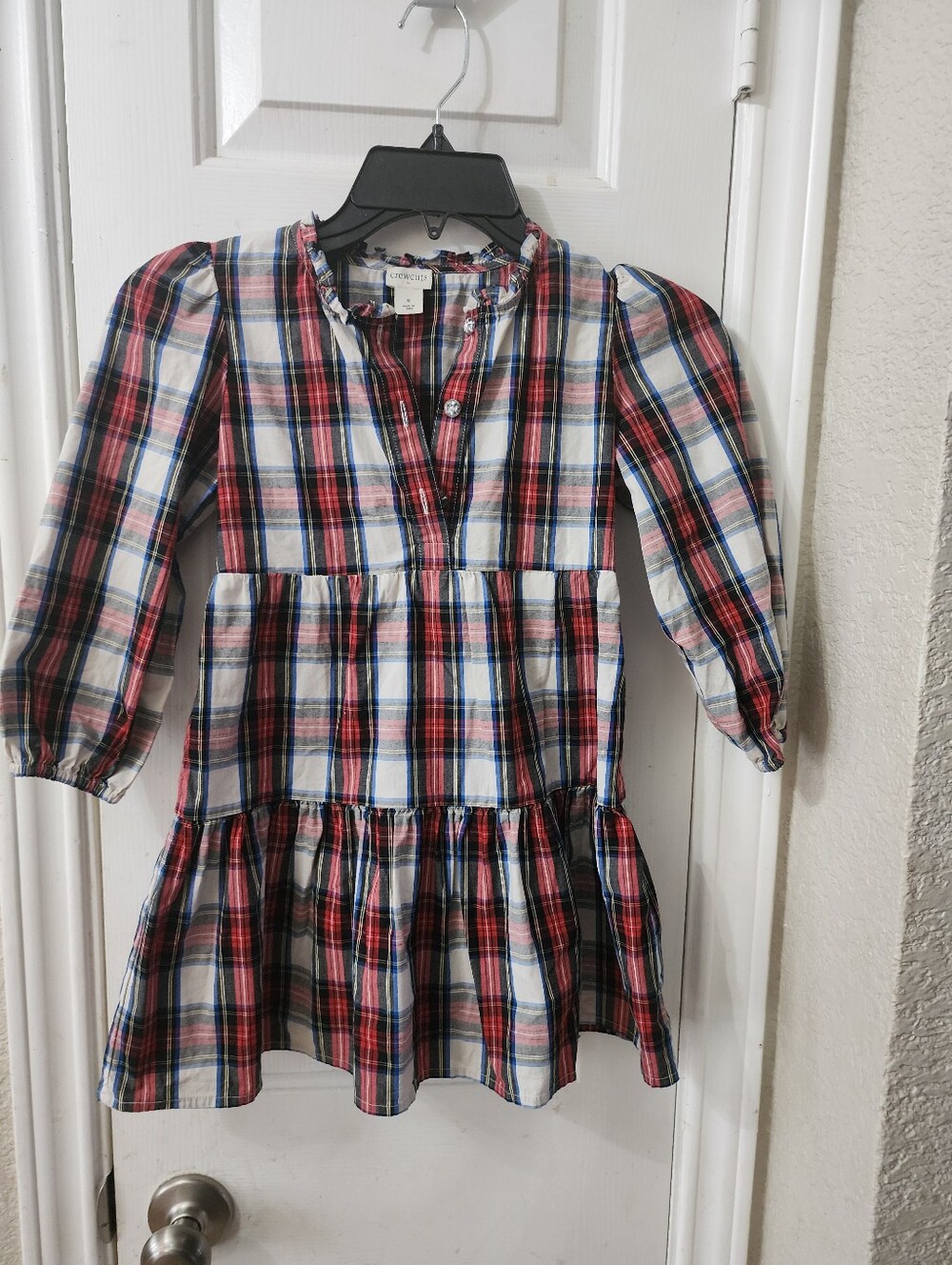 Crewcuts Plaid Tiered Cotton Dress - Red, Blue, White